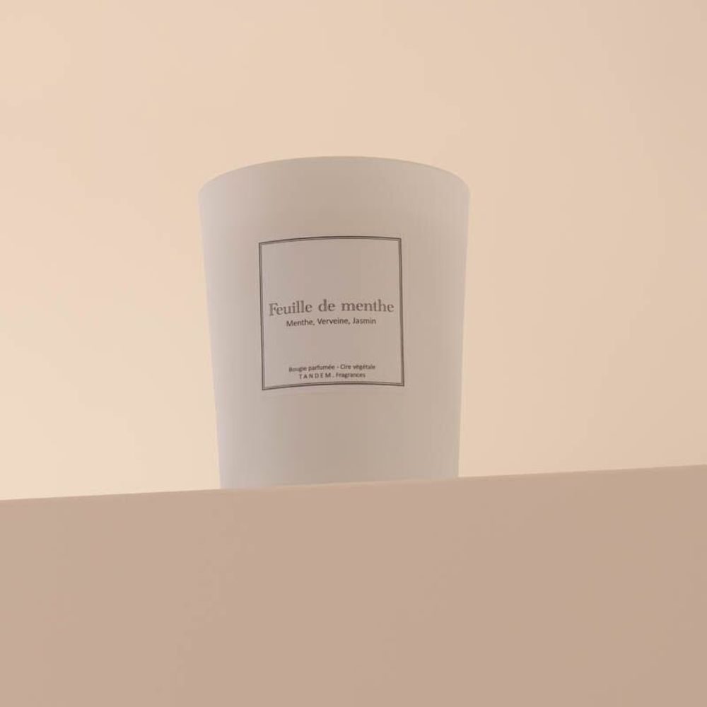 Candles - Mint leaf scented candle white glass - 6,40oz 100% vegetable wax - TANDEM FRAGRANCES