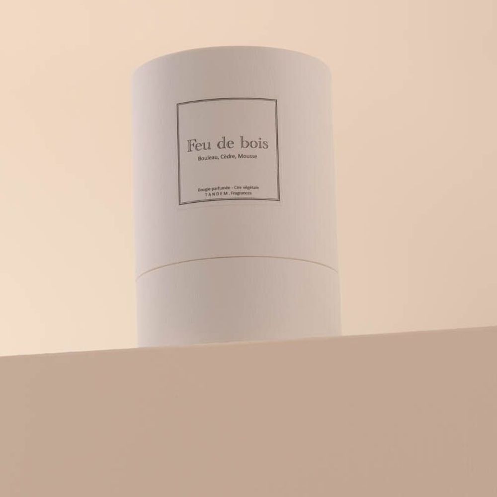 Candles - Wood fire scented candle white glass - 6,40oz 100% vegetable wax - TANDEM FRAGRANCES