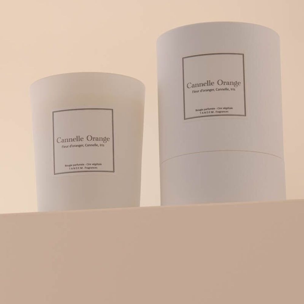 Bougies - Bougie Cannelle orange verre blanc 180g - Cire 100% végétale - TANDEM FRAGRANCES