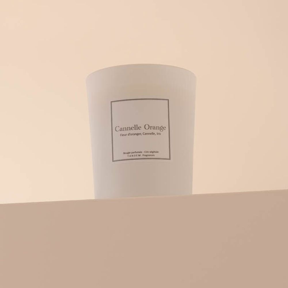 Bougies - Bougie Cannelle orange verre blanc 180g - Cire 100% végétale - TANDEM FRAGRANCES