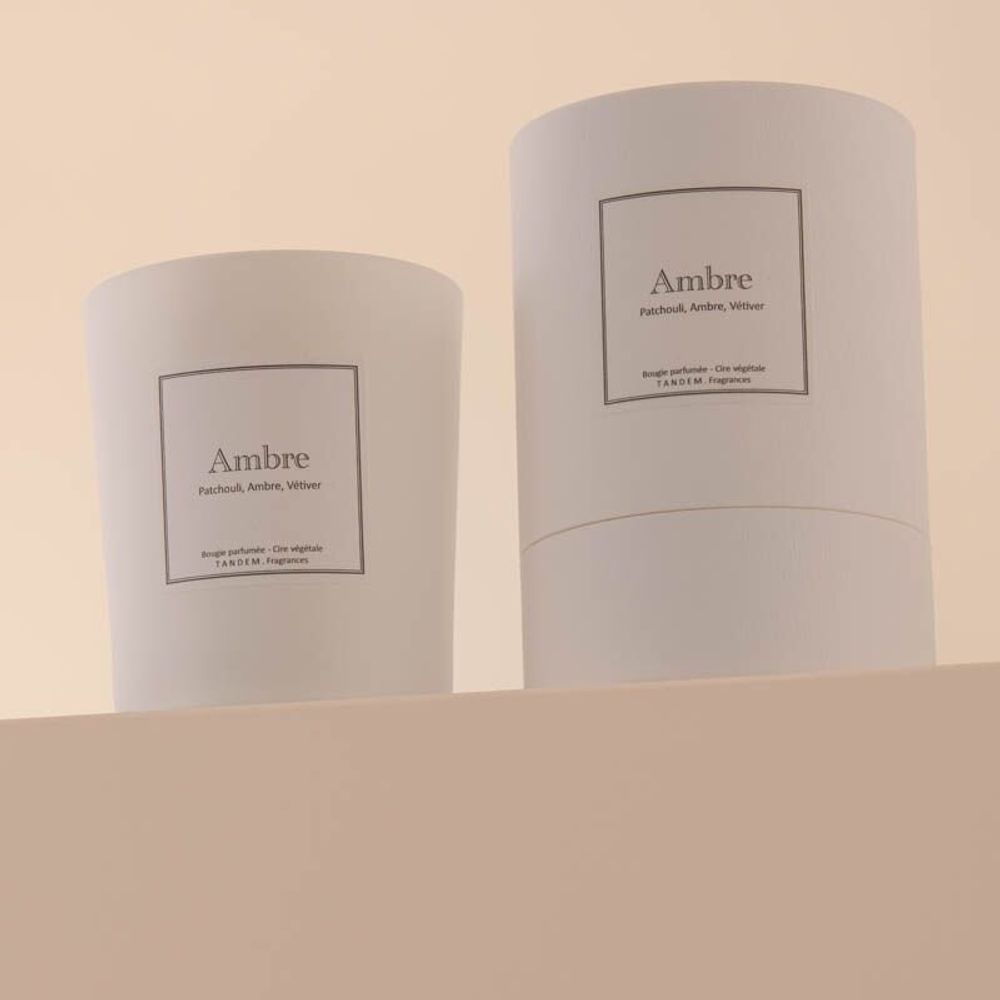 Bougies - Bougie Ambre verre blanc 180g - Cire 100% végétale - TANDEM FRAGRANCES