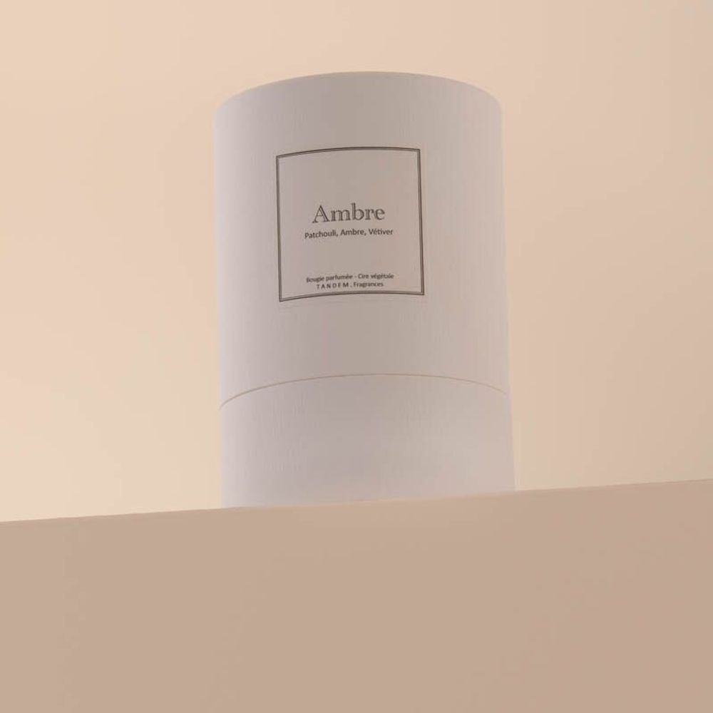 Bougies - Bougie Ambre verre blanc 180g - Cire 100% végétale - TANDEM FRAGRANCES