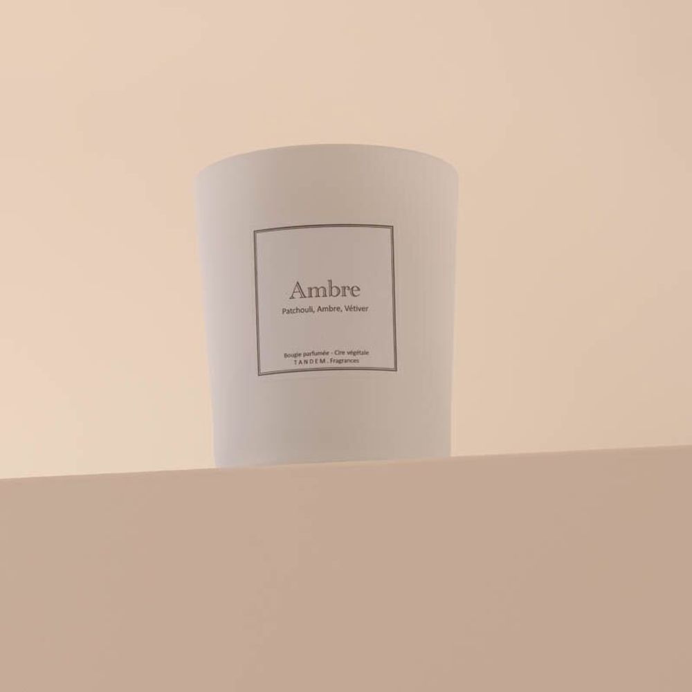Bougies - Bougie Ambre verre blanc 180g - Cire 100% végétale - TANDEM FRAGRANCES