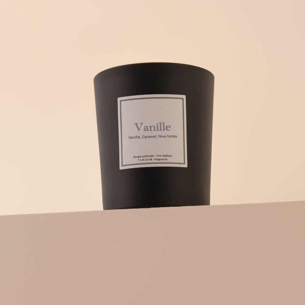 Bougies - Bougie Vanille verre noir 180g - Cire 100% végétale - TANDEM FRAGRANCES
