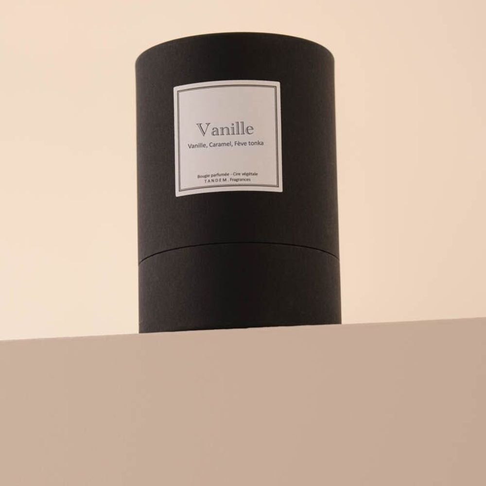 Bougies - Bougie Vanille verre noir 180g - Cire 100% végétale - TANDEM FRAGRANCES