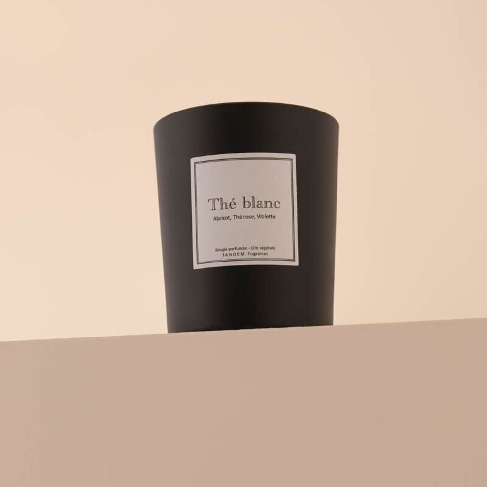 Bougies - Bougie Thé blanc verre noir 180g - Cire 100% végétale - TANDEM FRAGRANCES
