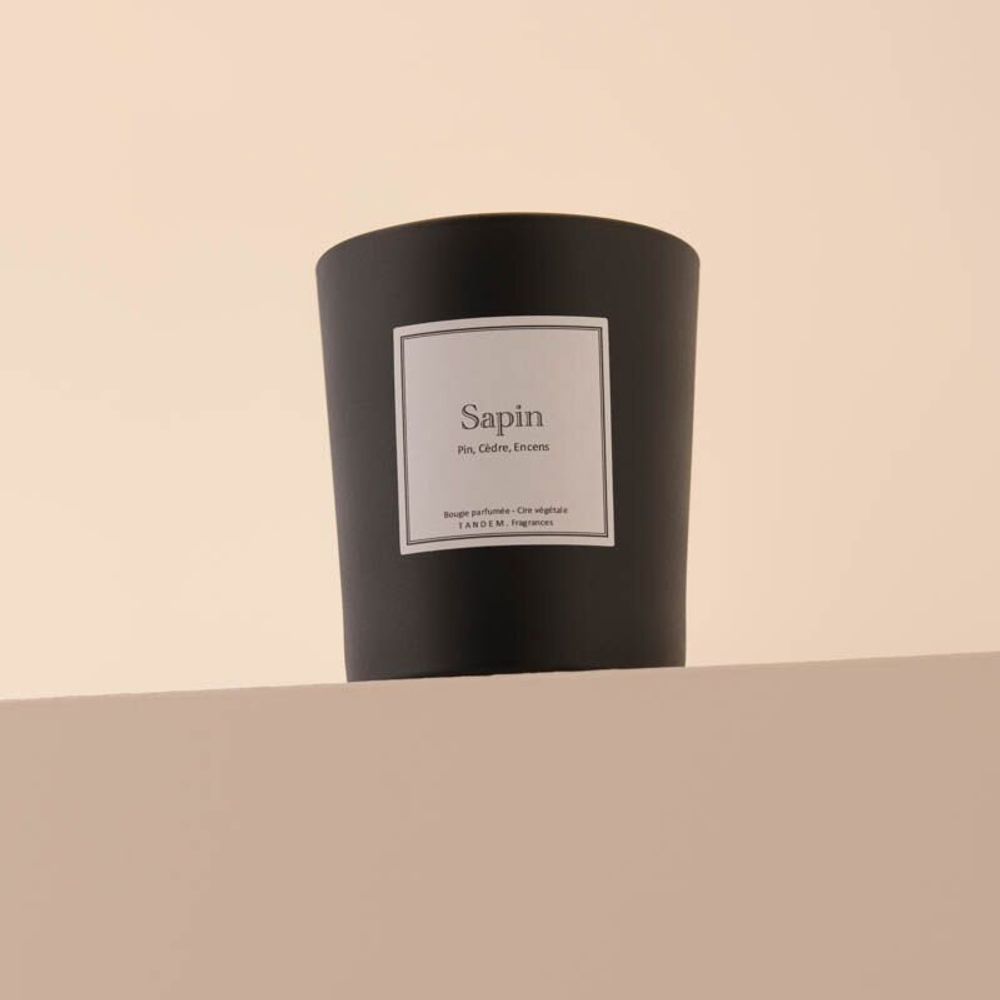 Bougies - Bougie Sapin verre noir 180g - Cire 100% végétale - TANDEM FRAGRANCES