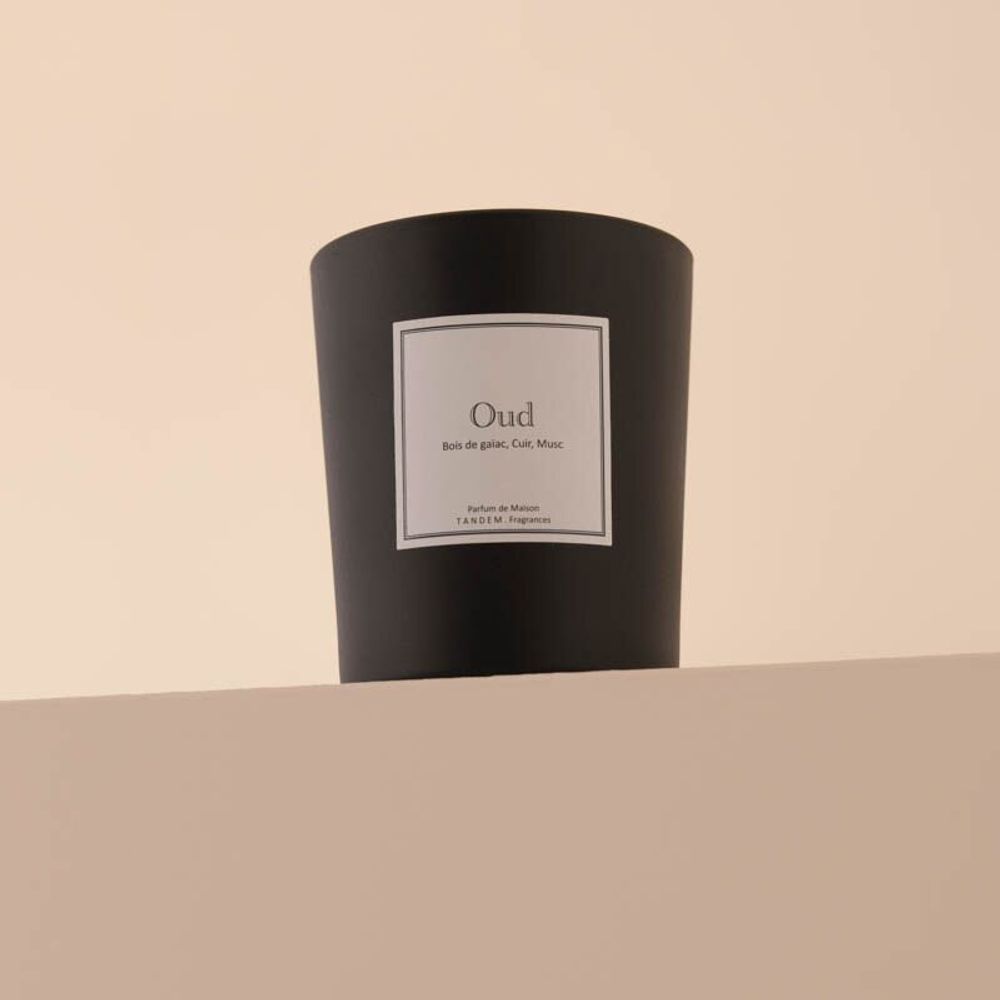 Bougies - Bougie Oud verre noir 180g - Cire 100% végétale - TANDEM FRAGRANCES
