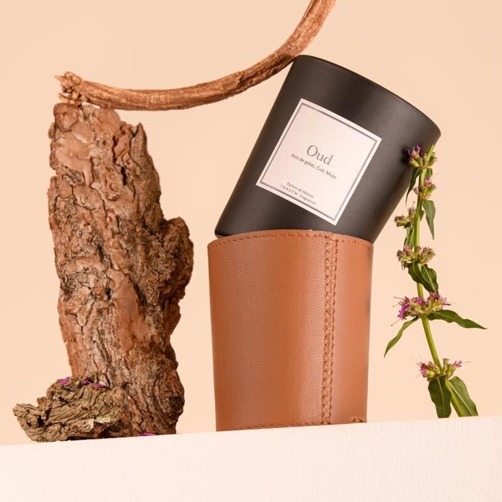 Bougies - Bougie Oud verre noir 180g - Cire 100% végétale - TANDEM FRAGRANCES