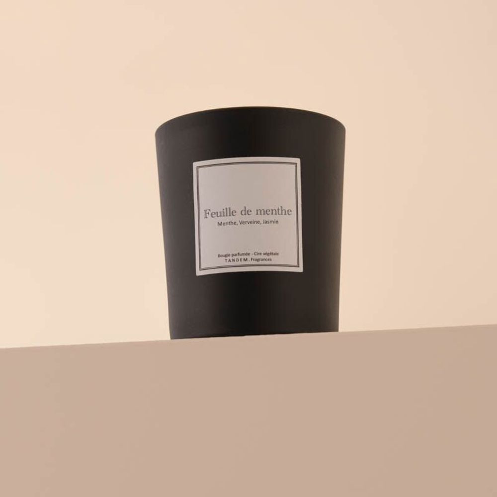 Bougies - Bougie Feuille de menthe verre noir 180g - Cire 100% végétale - TANDEM FRAGRANCES