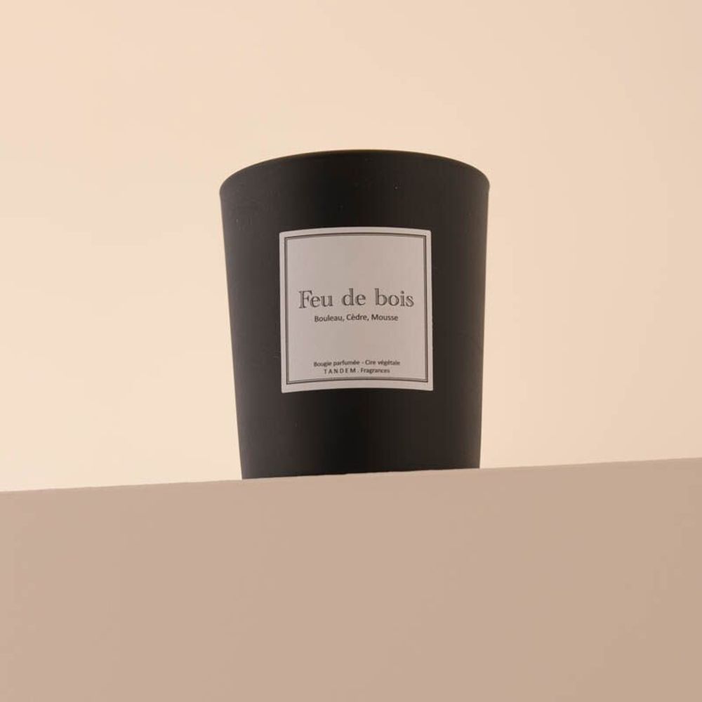 Bougies - Bougie Feu de bois verre noir 180g - Cire 100% végétale - TANDEM FRAGRANCES
