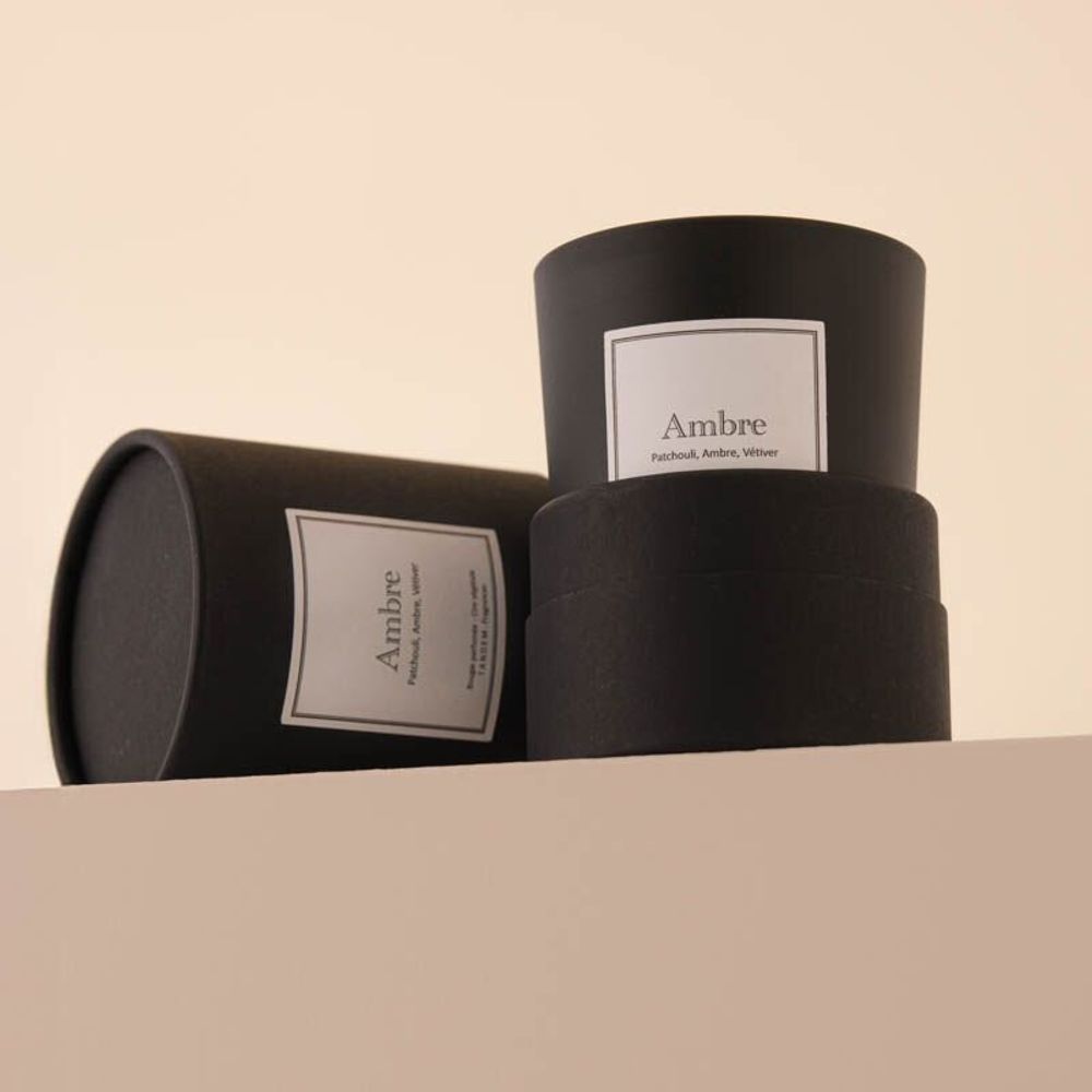 Bougies - Bougie Ambre verre noir 180g - Cire 100% végétale - TANDEM FRAGRANCES