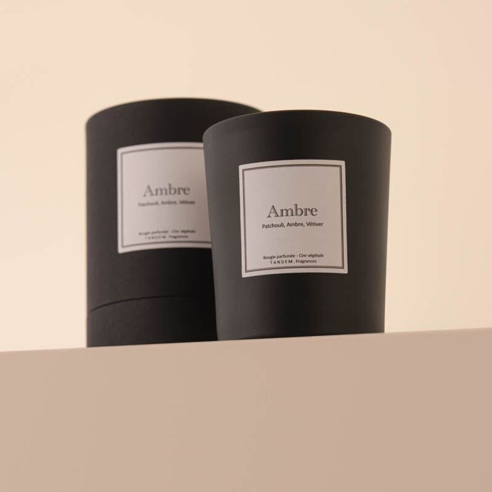 Bougies - Bougie Ambre verre noir 180g - Cire 100% végétale - TANDEM FRAGRANCES