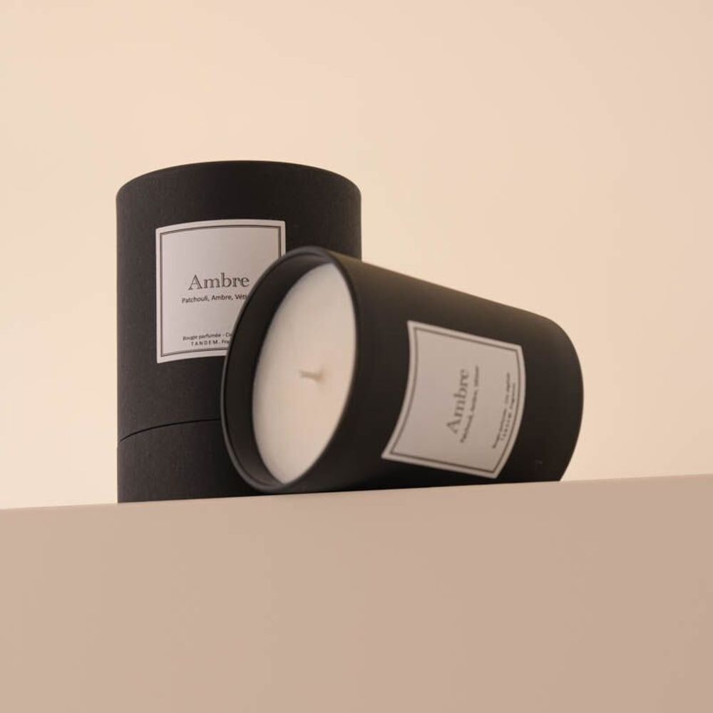 Bougies - Bougie Ambre verre noir 180g - Cire 100% végétale - TANDEM FRAGRANCES