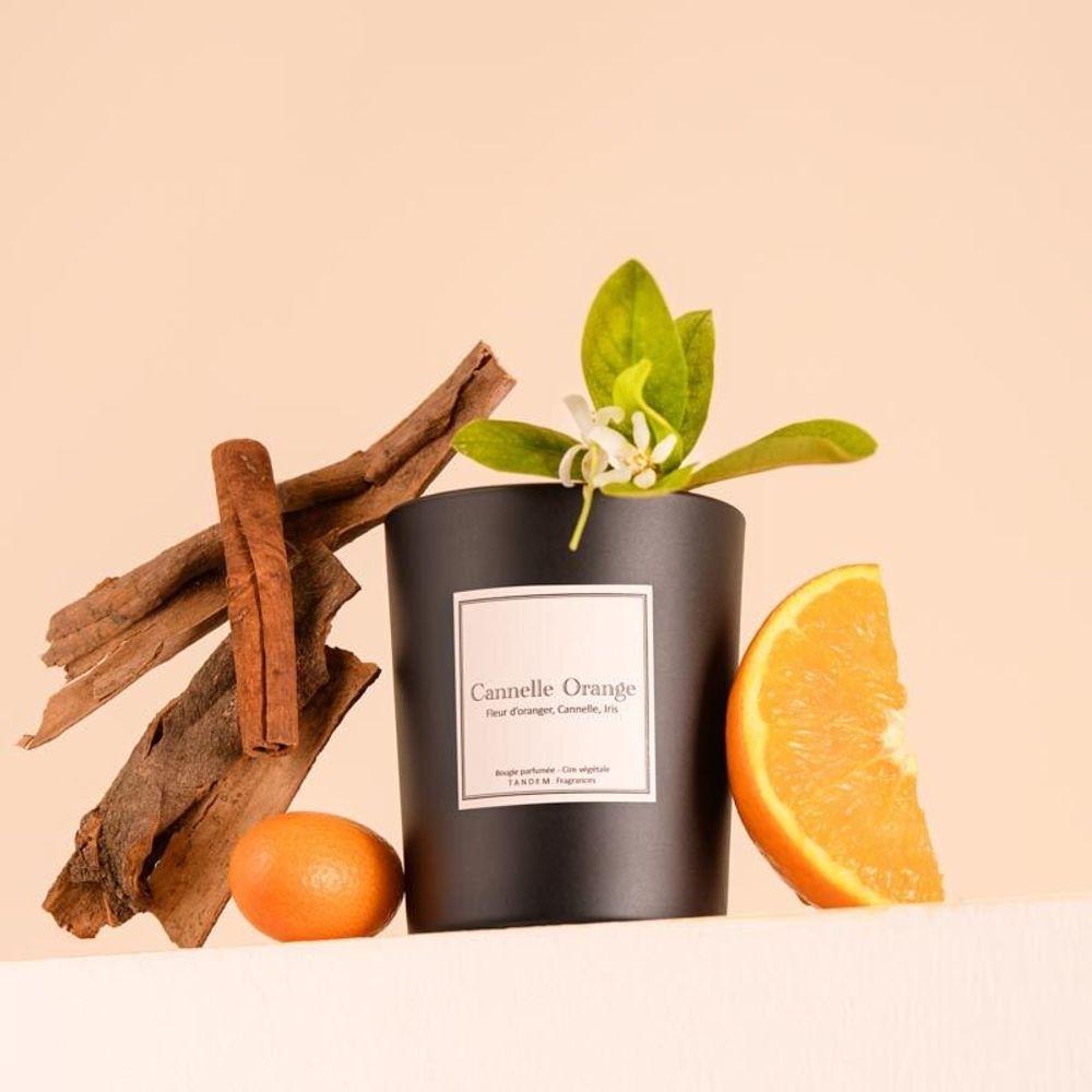 Bougies - Bougie Cannelle orange verre noir 180g - Cire 100% végétale - TANDEM FRAGRANCES