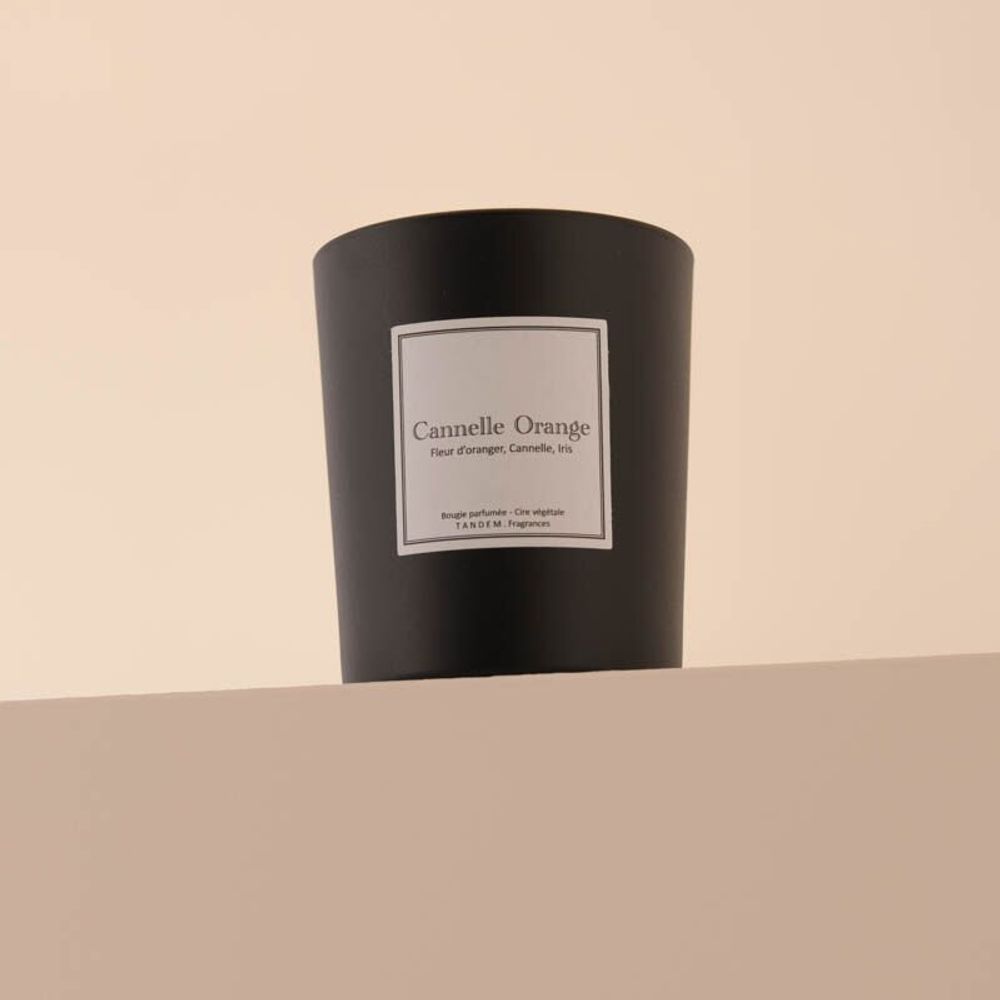 Bougies - Bougie Cannelle orange verre noir 180g - Cire 100% végétale - TANDEM FRAGRANCES