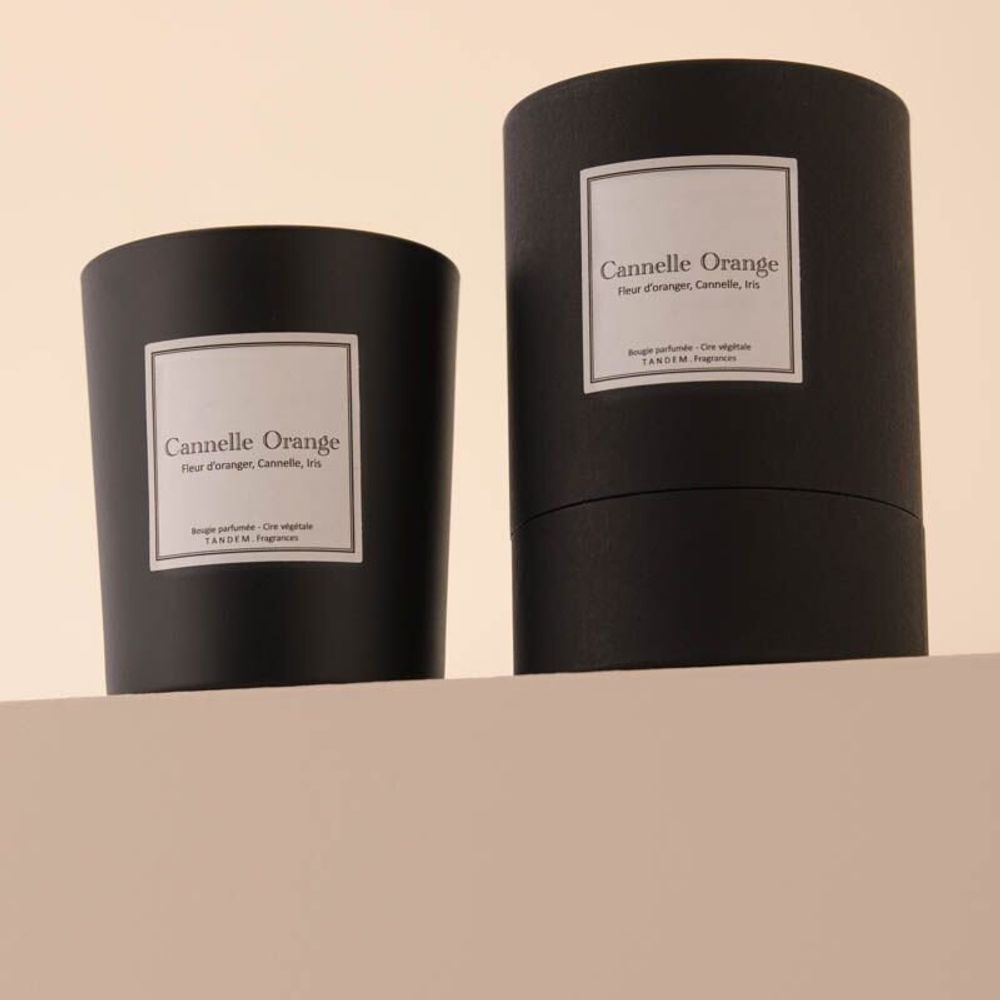 Bougies - Bougie Cannelle orange verre noir 180g - Cire 100% végétale - TANDEM FRAGRANCES
