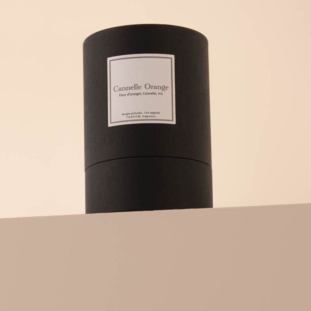 Bougies - Bougie Cannelle orange verre noir 180g - Cire 100% végétale - TANDEM FRAGRANCES