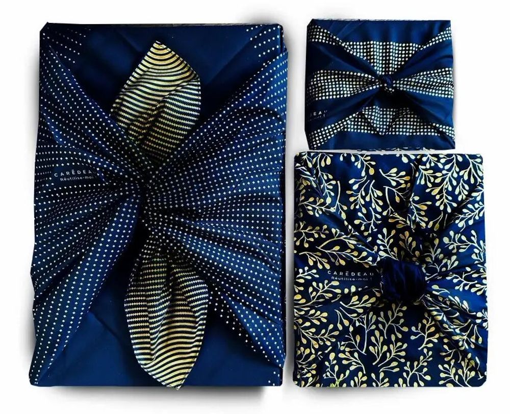 Cadeaux - Pack Famille Furoshiki – Extraordinaire Bleu Nuit - CARÉDEAU PAPIER CADEAU RÉUTILISABLE