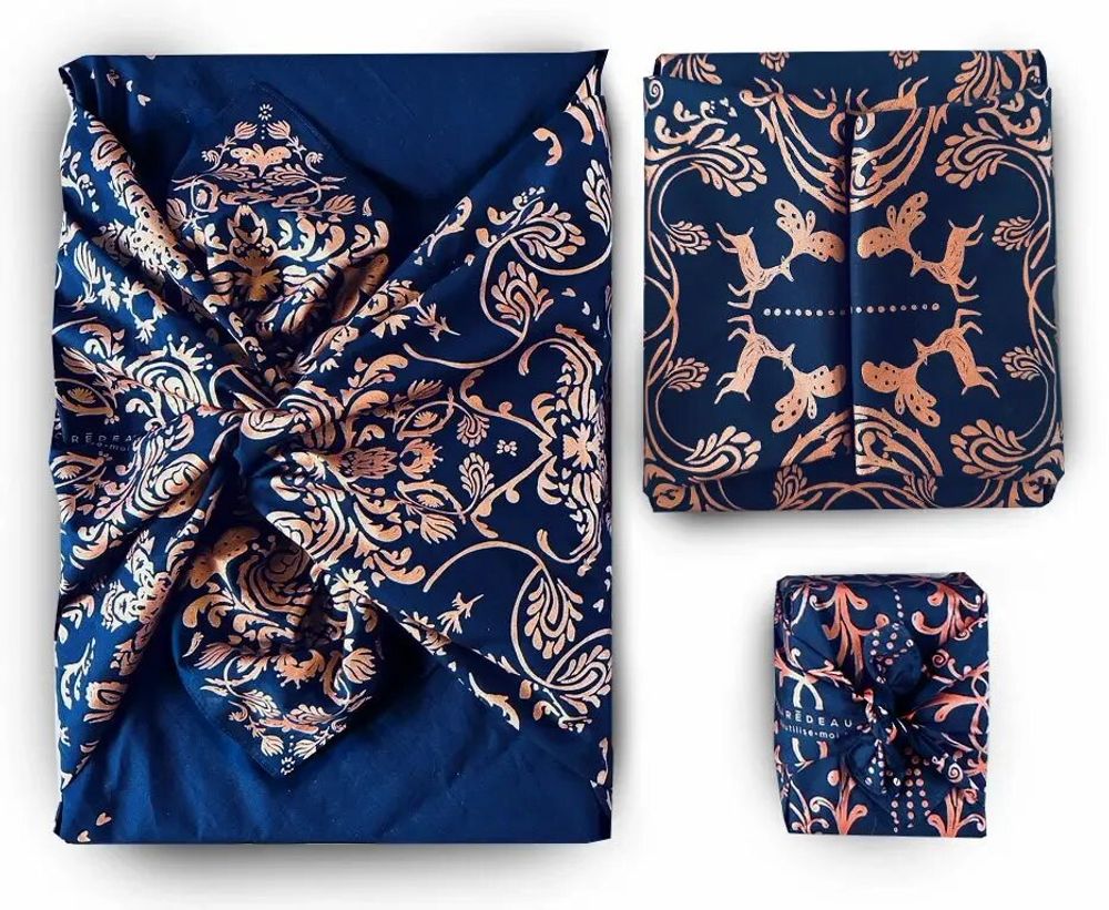 Cadeaux - Pack Famille Furoshiki – Mystérieux Bleu Nuit - CARÉDEAU PAPIER CADEAU RÉUTILISABLE
