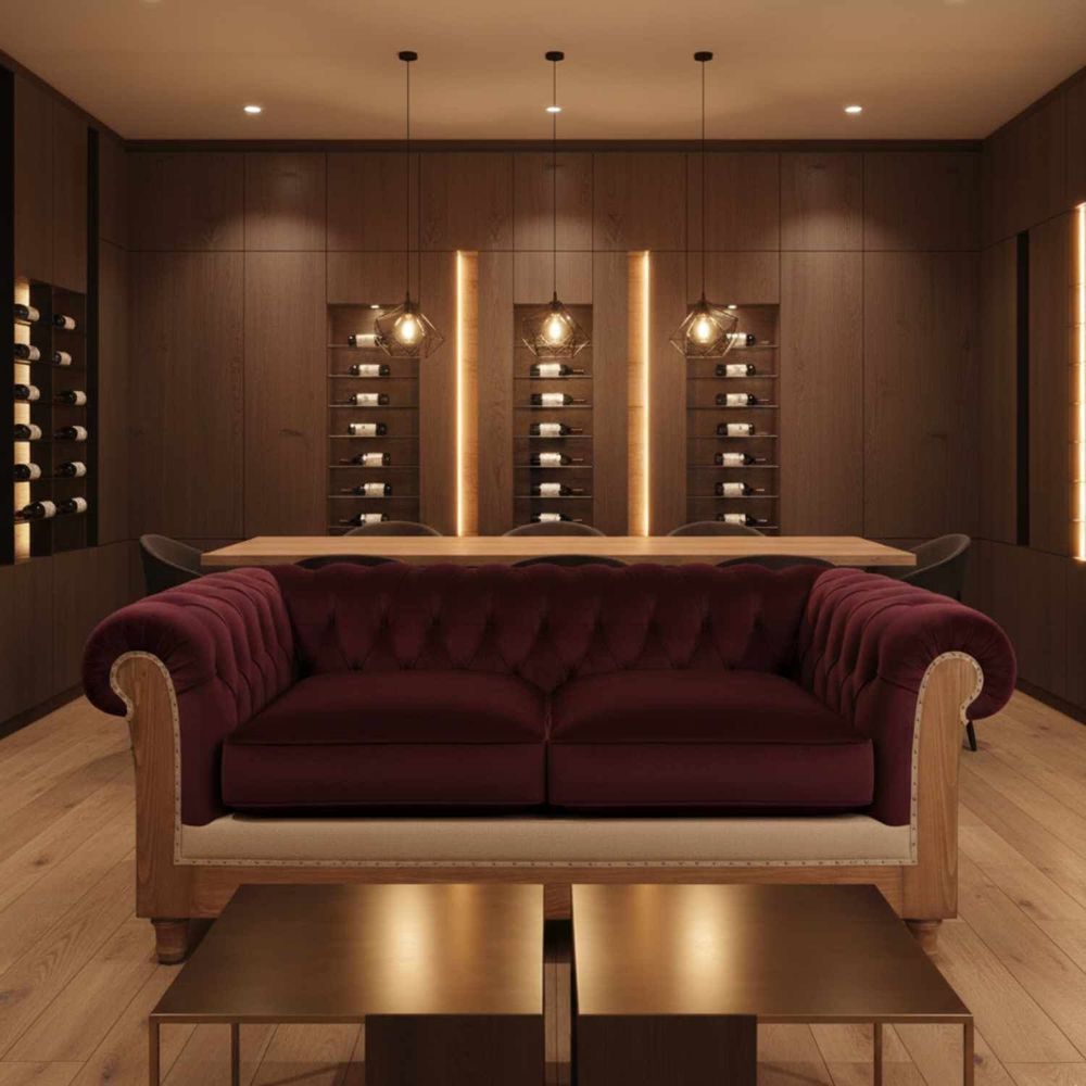 Sofas for hospitalities & contracts - Chesterfield Essence Bordeaux |Sofa and armchair - CREARTE COLLECTIONS