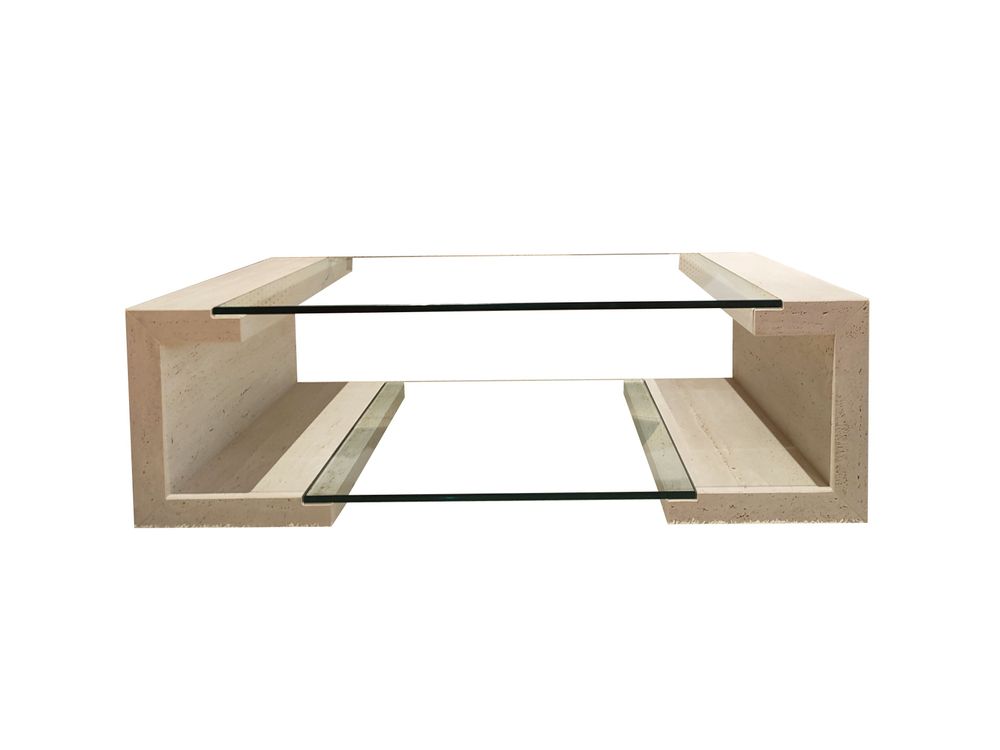 Coffee tables - MANILA Coffee Table in Natural Travertine Marble and Glass - MEDDEL