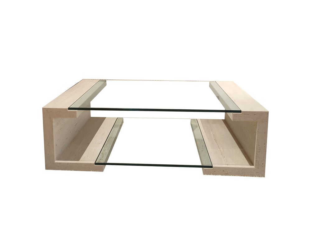 Coffee tables - MANILA Coffee Table in Natural Travertine Marble and Glass - MEDDEL