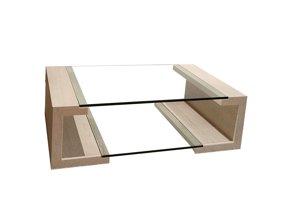 Coffee tables - MANILA Coffee Table in Natural Travertine Marble and Glass - MEDDEL