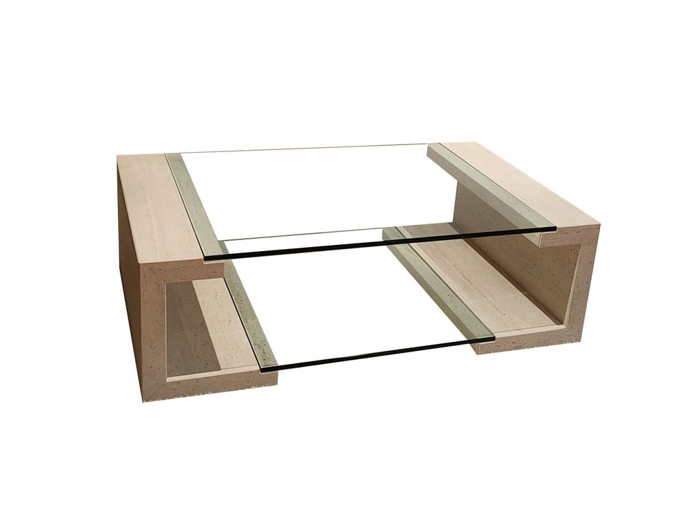 Coffee tables - MANILA Coffee Table in Natural Travertine Marble and Glass - MEDDEL