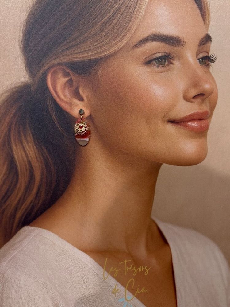 Jewelry - Boucles d’oreilles Cœur Solaire – Rouge Passion & Doré - LES TRÉSORS DE CIA