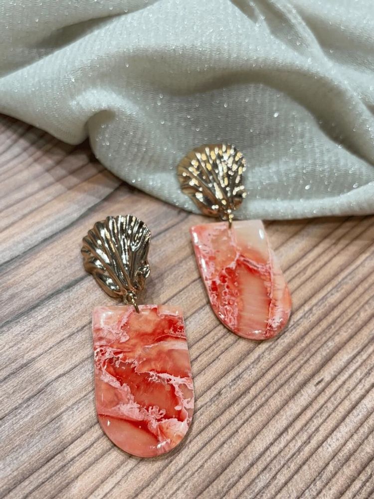 Jewelry - JANELLE Gold and Marbled Coral Shell Earrings - LES TRÉSORS DE CIA