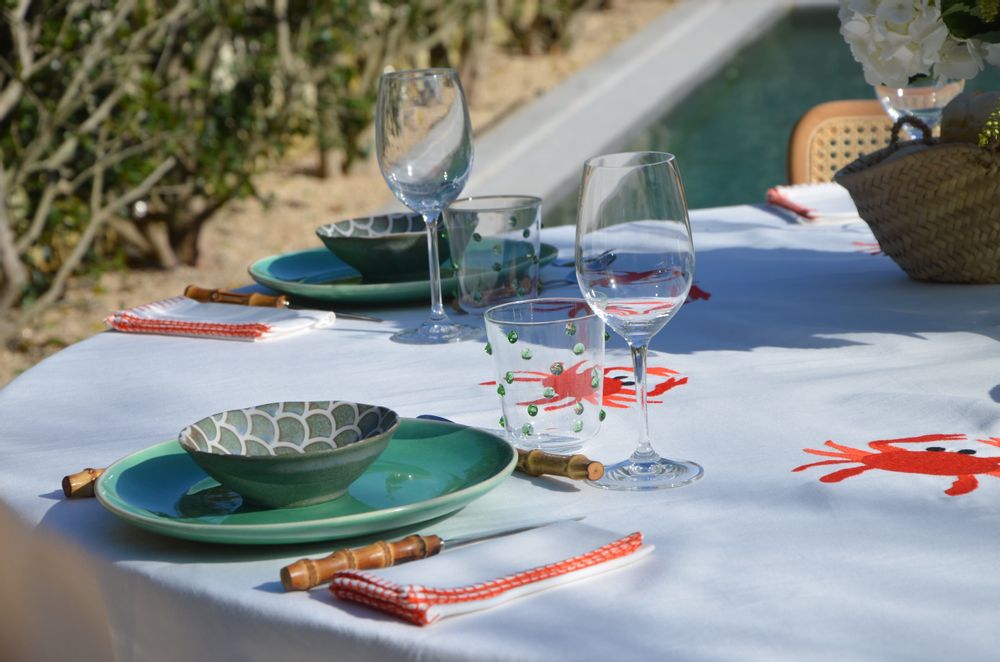Linge de table textile - Nappe en lin broderie Crabes - OUR LINEN