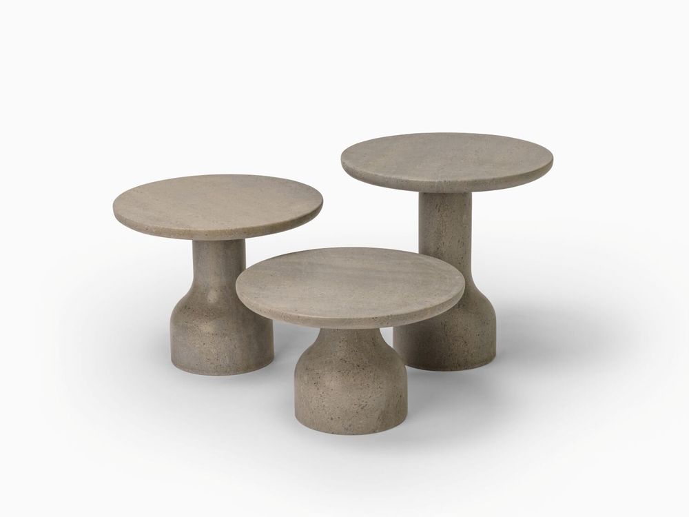 Coffee tables - PESO– Minimalist Round Side Table in Limestone, Medium - MOR