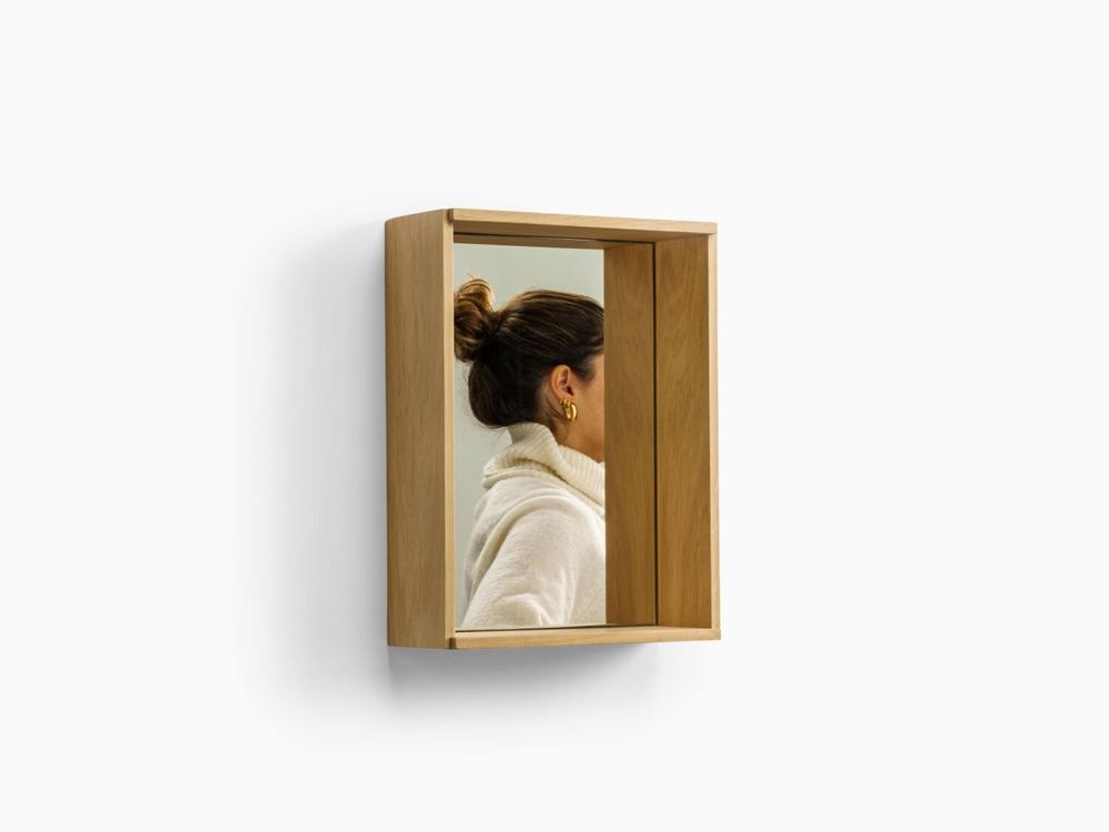 Mirrors - CAMPO – Minimalist Wall Mirror in Oak Wood, Small - MOR