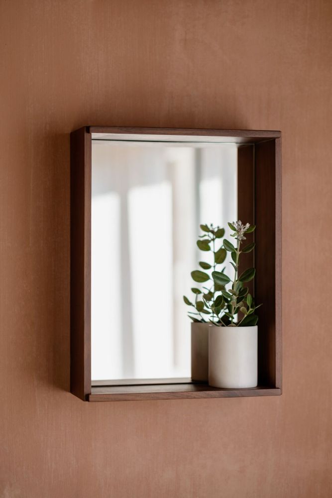 Mirrors - CAMPO – Minimalist Wall Mirror in Walnut Wood, Small - MOR
