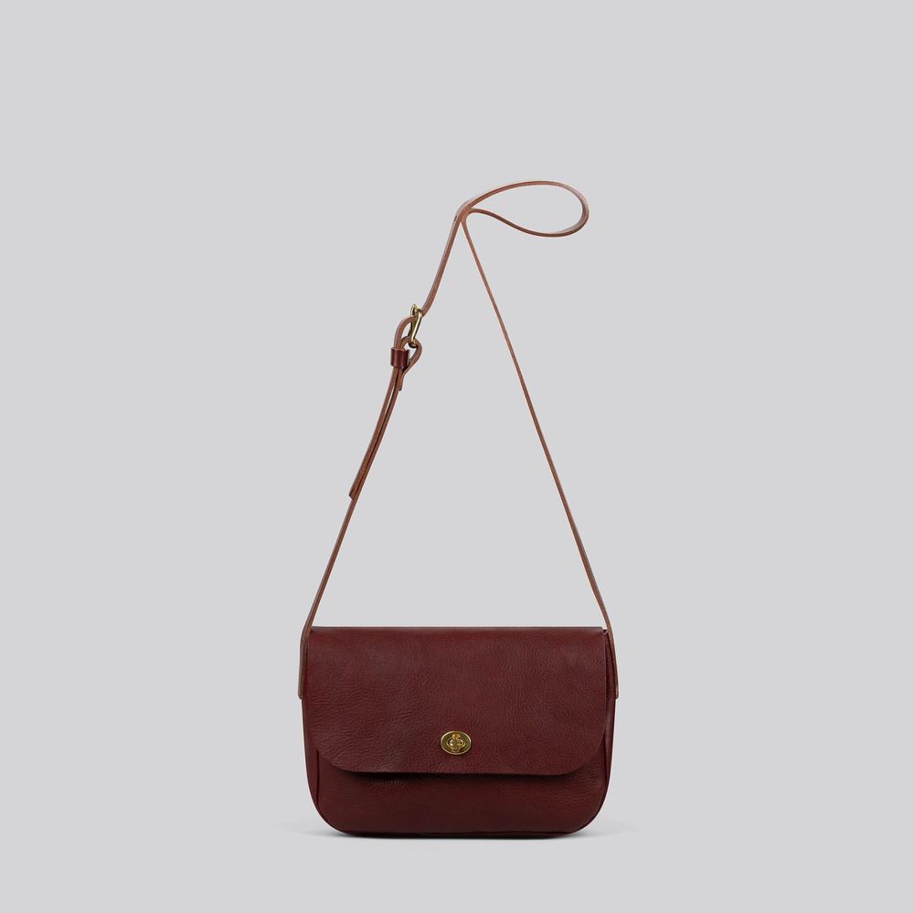 Bags and totes - Barney - Medium Crossbody Satchel Leather Bag in Grainy Merlot - MIMI BERRY