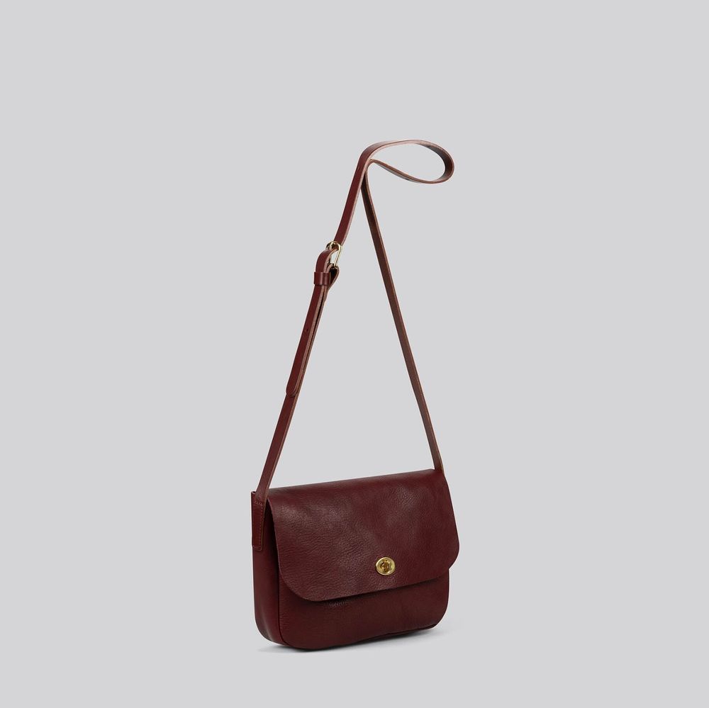 Bags and totes - Barney - Medium Crossbody Satchel Leather Bag in Grainy Merlot - MIMI BERRY