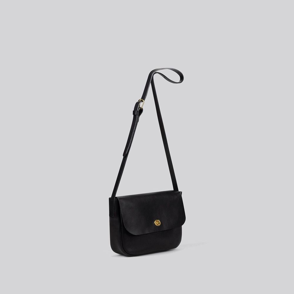 Sacs et cabas - Barney - Sac à bandoulière de taille moyenne en cuir noir grainé - MIMI BERRY