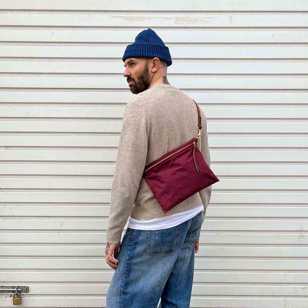 Bags and totes - New Musette - Waxed Cotton Crossbody bag in Burgundy - MIMI BERRY