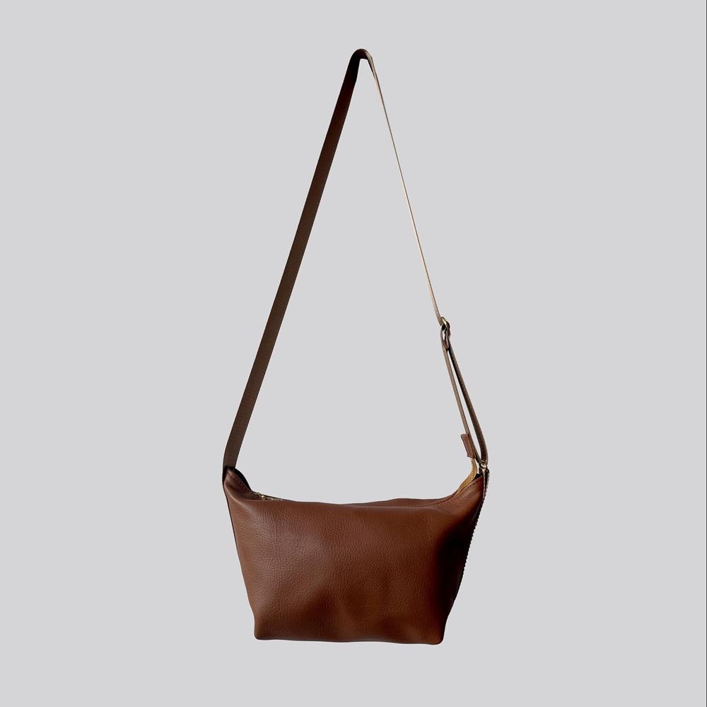 Bags and totes - A5 - Leather crossbody bag with nylon strap in tan - MIMI BERRY