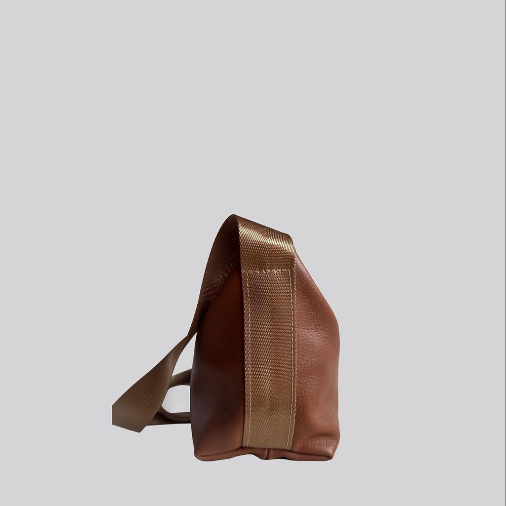 Bags and totes - A5 - Leather crossbody bag with nylon strap in tan - MIMI BERRY