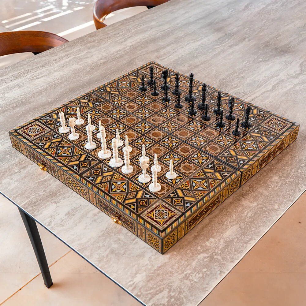 Gifts - Chess & Backgammon Set - Mosaic - MAISON ROSHI - LUXURY ENTERTAINMENT CABINETS