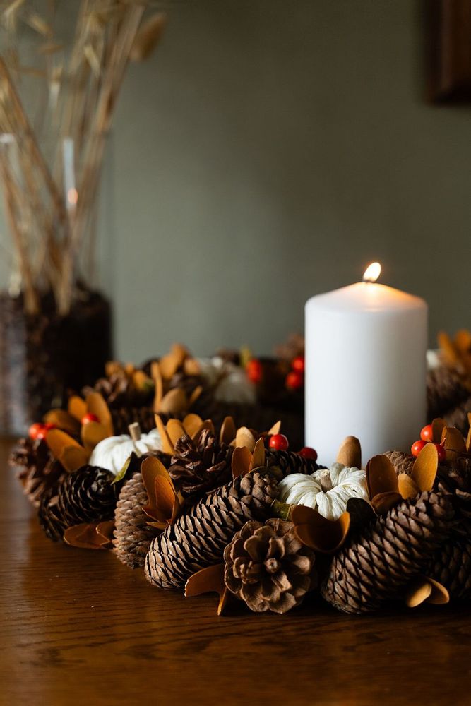 Decorative objects - Wooden Brown and Orange Pumpkin Wreath - WE LOVE SEASONS