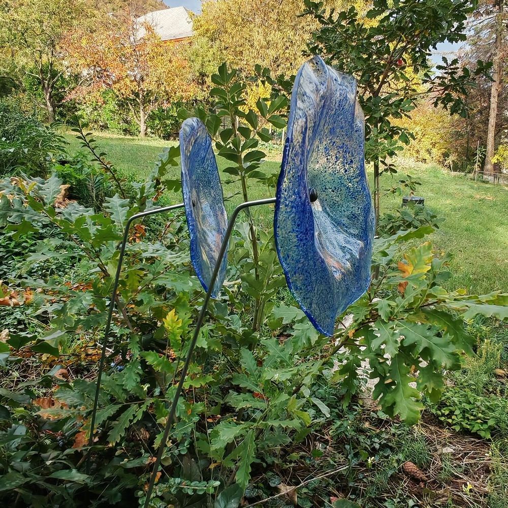 Floral decoration - Glass flower in transparent, dark blue, light blue - CARNEOL GLASS