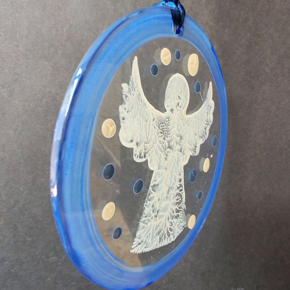 Other Christmas decorations - Blue hand-painted standing angel glass ornament - CARNEOL GLASS