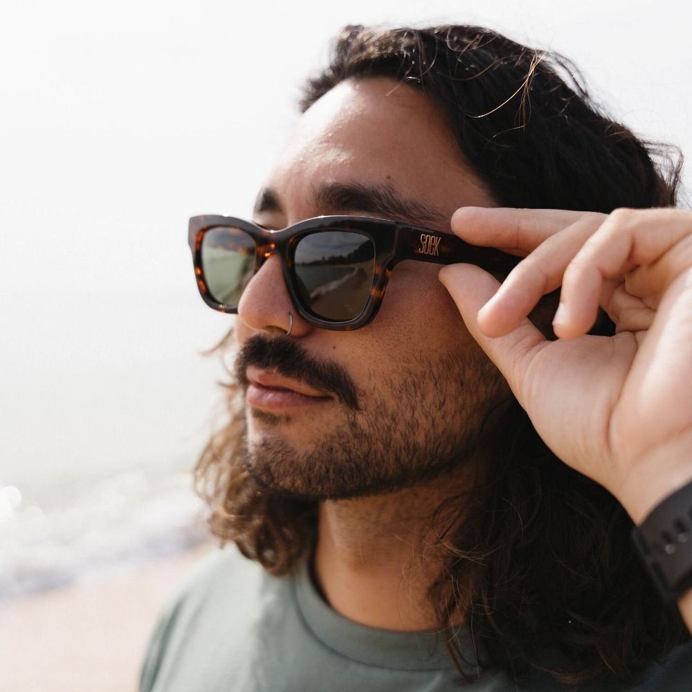Glasses - COLLIDE SANDSTONE - Bio Acetate Tortoise Frame l Khaki Polarised Lens - SOEK SUSTAINABLE WOOD & PLANT BASED EYEWEAR