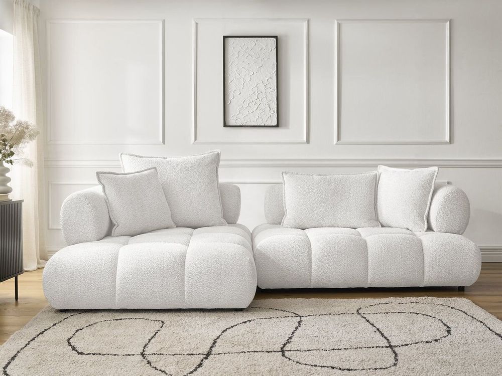 Canapés - Canapé d'angle fixe ALYA tissu bouclette - BOBOCHIC PARIS