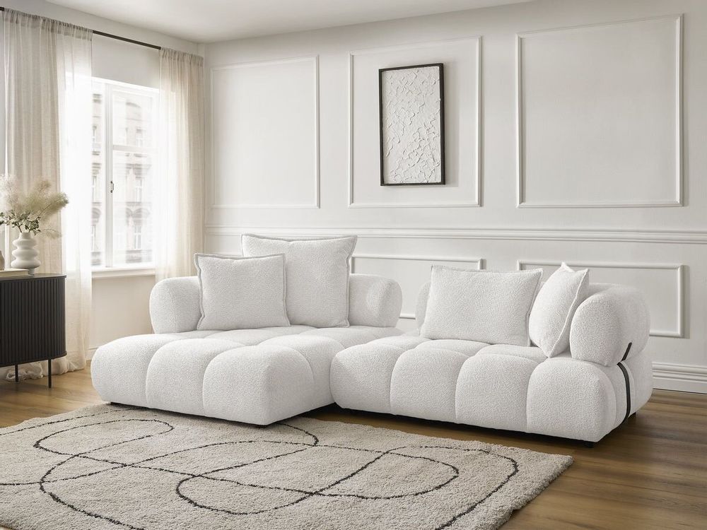 Canapés - Canapé d'angle fixe ALYA tissu bouclette - BOBOCHIC PARIS