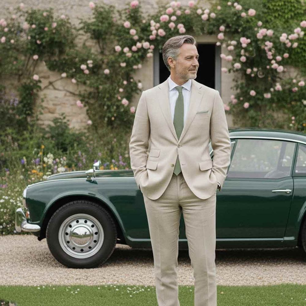 Prêt-à-porter - Cravate vert sauge unie en lin - LE COQ EN PAP'