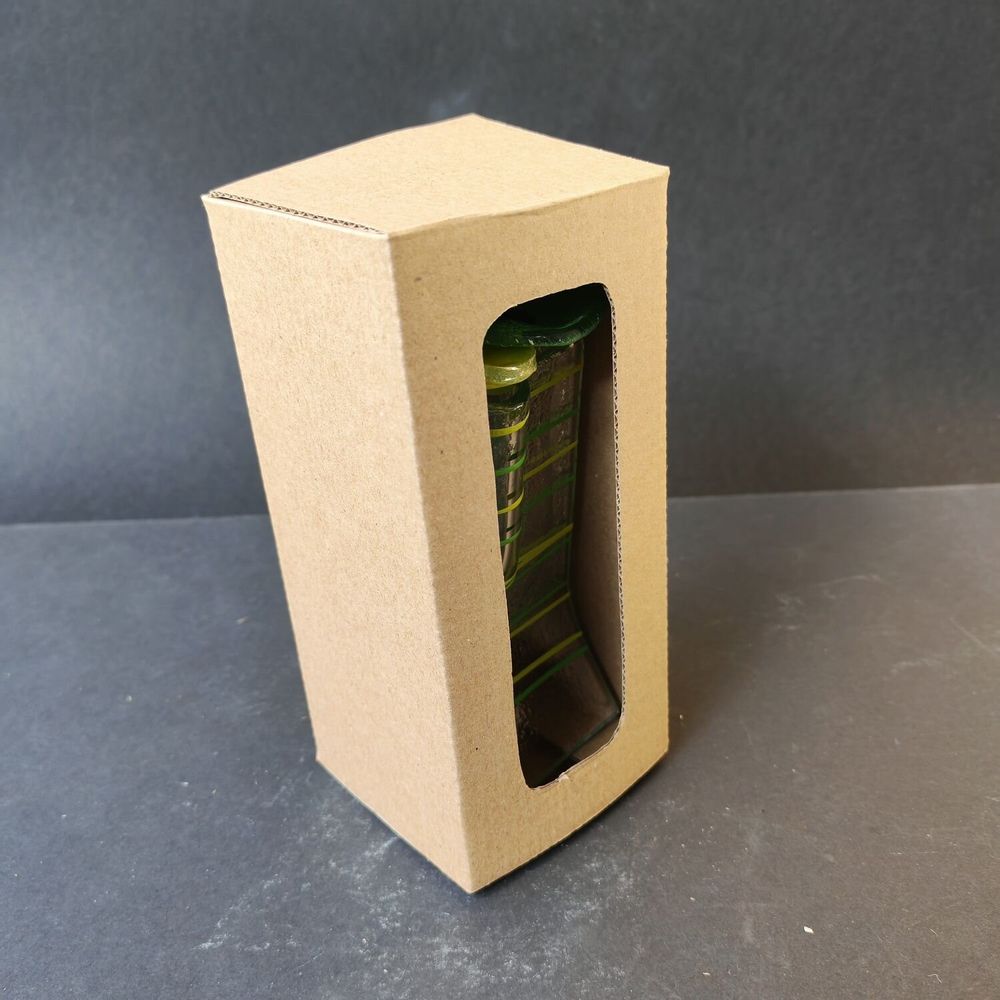 Vases - Petit vase transparent 8x13 cm à rayures vert pomme et avec 3 petites fleurs - CARNEOL GLASS